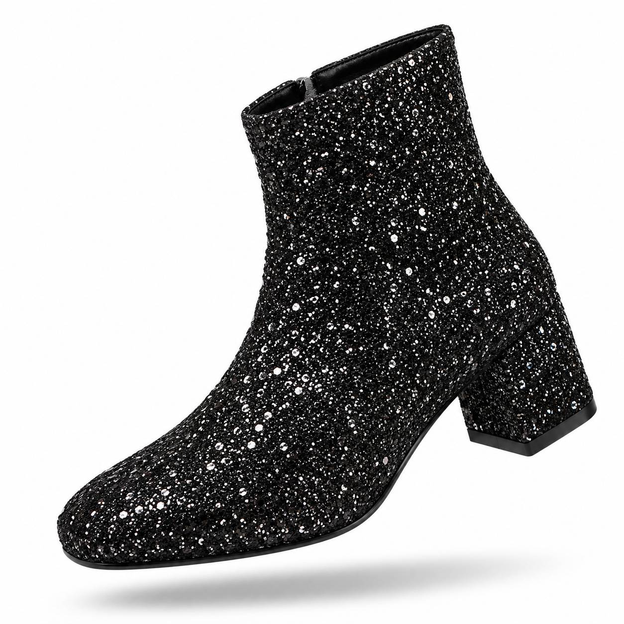 Bottes à la mode à paillettes pour femmes, grandes tailles, talon mi-haut, nouvelle collection automne 2025, fermeture éclair latérale, argent, bottes polyvalentes, en stock