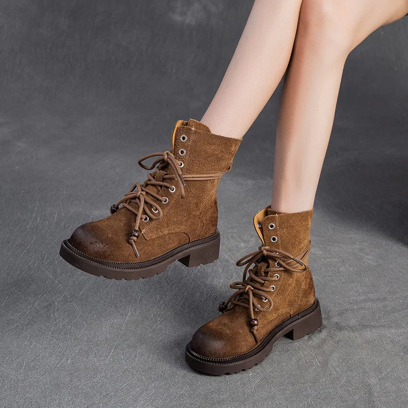 Botas de Couro Femininas Cano Médio Salto Quadrado