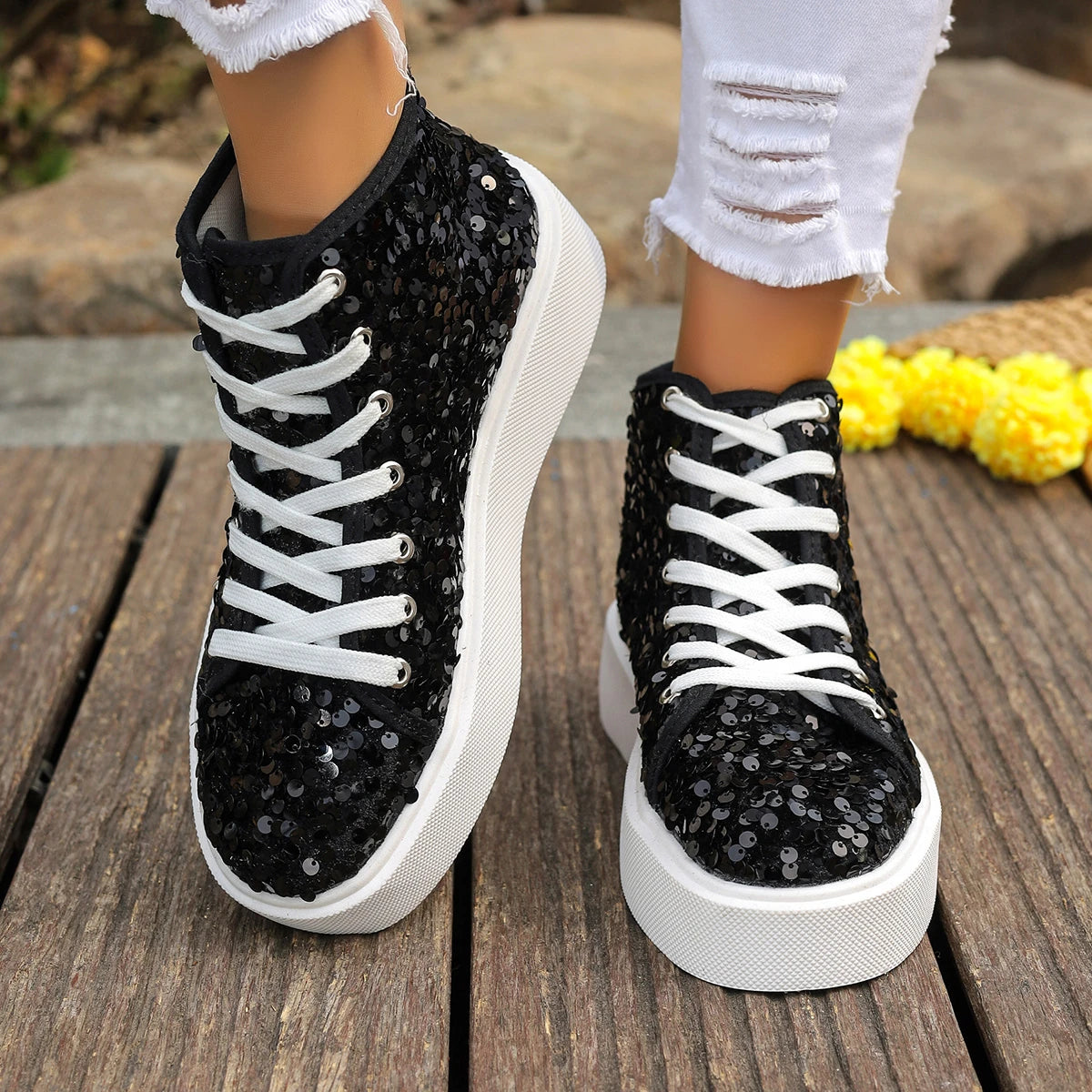Glitter Bianca - Ténis Bota Super Confortável