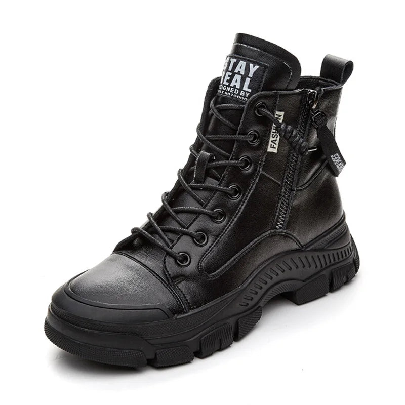 GKTINOO Botas Femininas Couro Genuíno Solado Grosso Estilo
