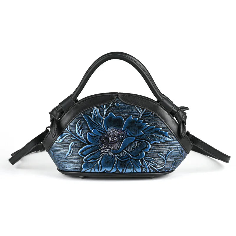 Leonor Vintage – mala tote em pele bovina, cor azul