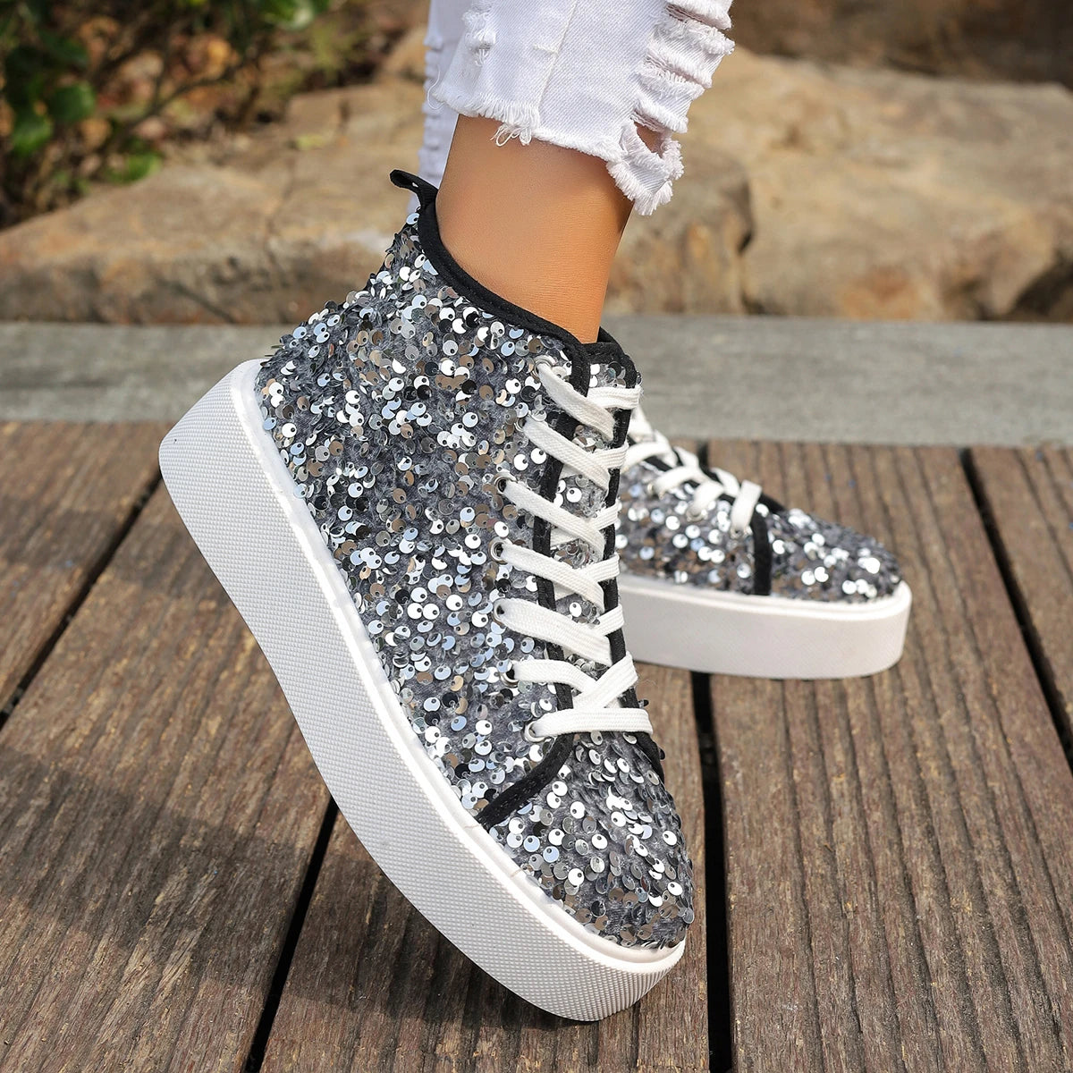 Glitter Bianca - Ténis Bota Super Confortável