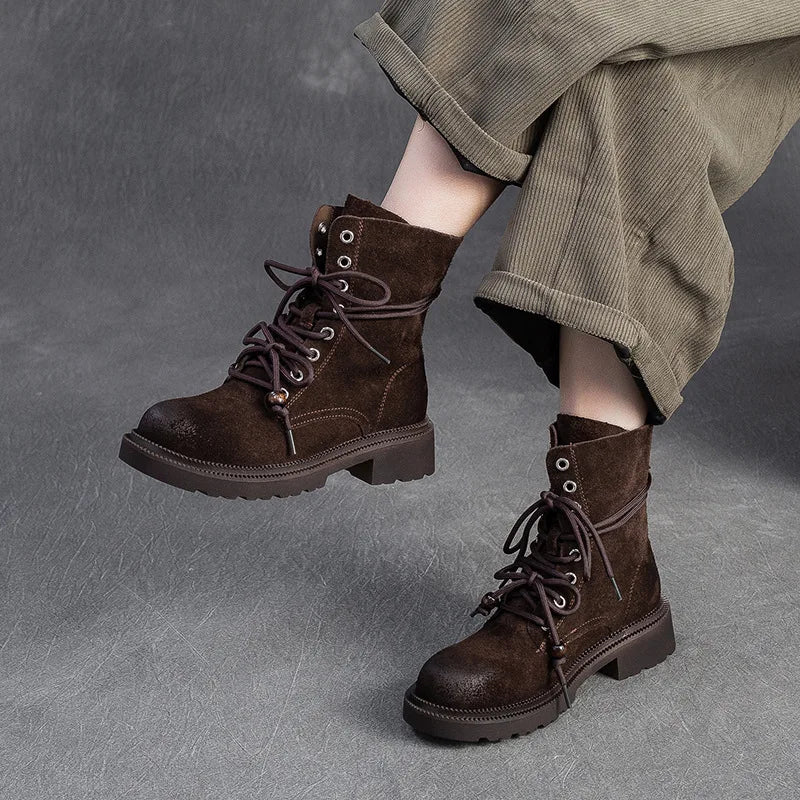 Botas de Couro Femininas Cano Médio Salto Quadrado