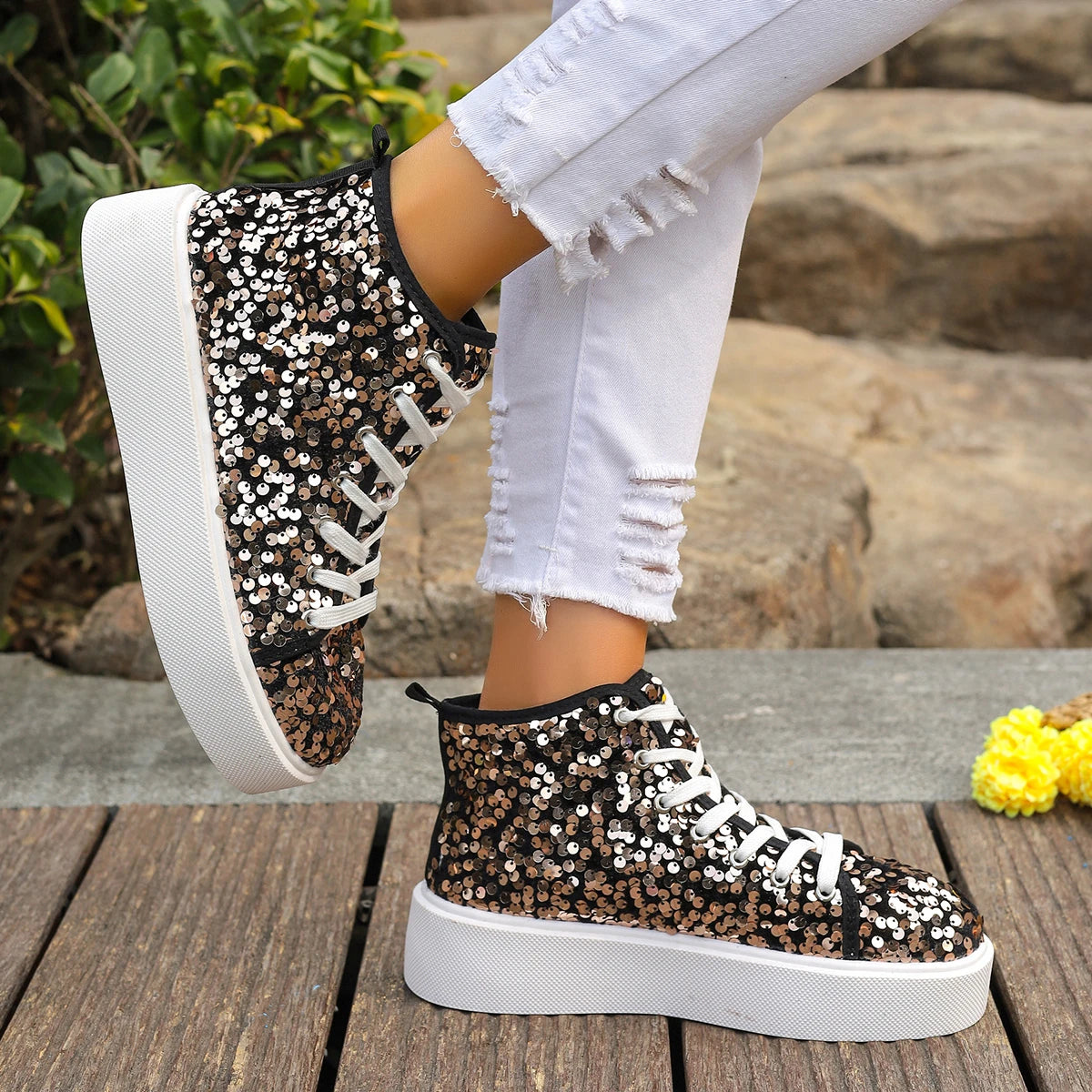 Glitter Bianca - Ténis Bota Super Confortável