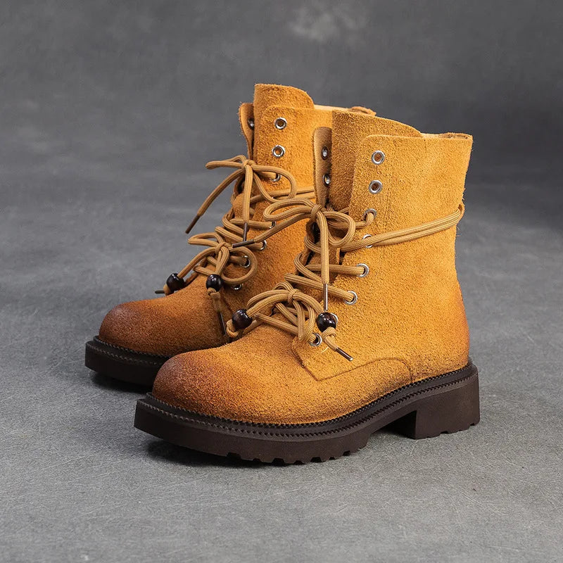 Botas de Couro Femininas Cano Médio Salto Quadrado