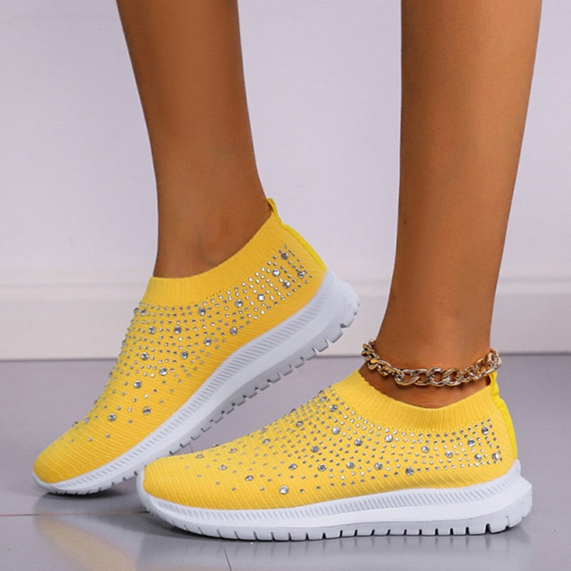 Tênis Feminino Slip On Com Cristais Tênis Feminino Slip On Com Cristais CompreBemFacil.com Amarelo 35