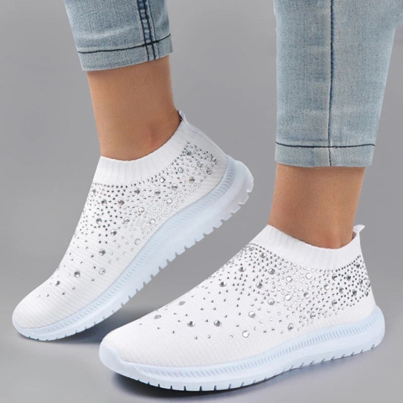 Tênis Feminino Slip On Com Cristais Tênis Feminino Slip On Com Cristais CompreBemFacil.com Branco 35
