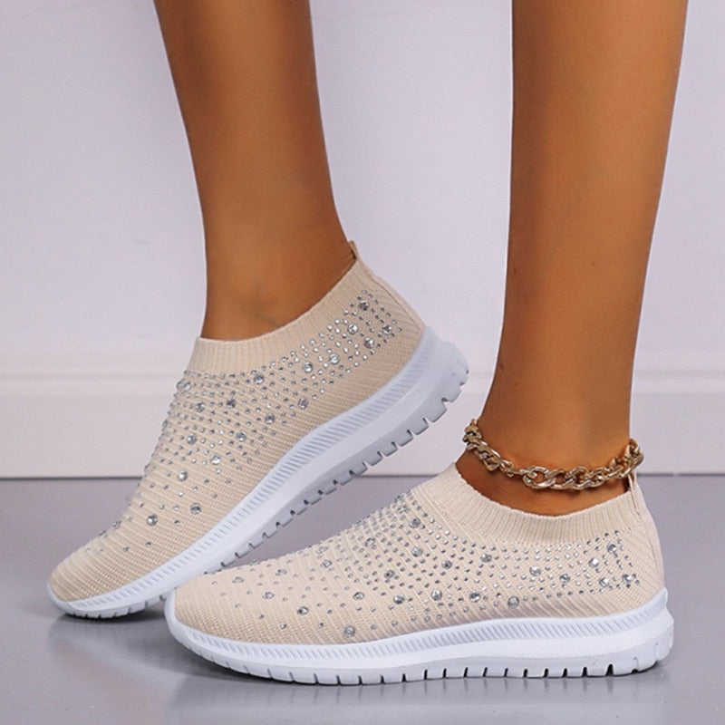 Tênis Feminino Slip On Com Cristais Tênis Feminino Slip On Com Cristais CompreBemFacil.com Cáqui 35