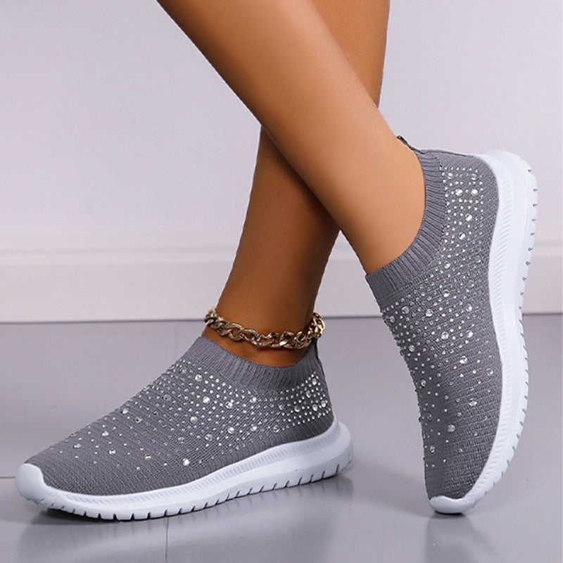 Tênis Feminino Slip On Com Cristais Tênis Feminino Slip On Com Cristais CompreBemFacil.com Cinza 35