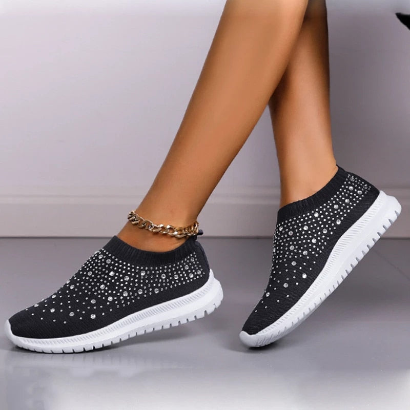 Tênis Feminino Slip On Com Cristais Tênis Feminino Slip On Com Cristais CompreBemFacil.com Preto 35