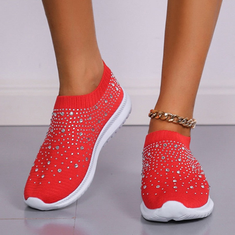 Tênis Feminino Slip On Com Cristais Tênis Feminino Slip On Com Cristais CompreBemFacil.com Vermelho 35