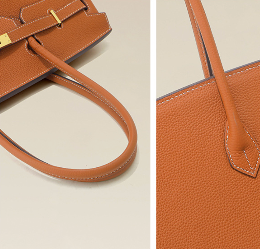 Jane Baguette – Bolsa 40 cm em Couro Genuíno Tipo Pebbled