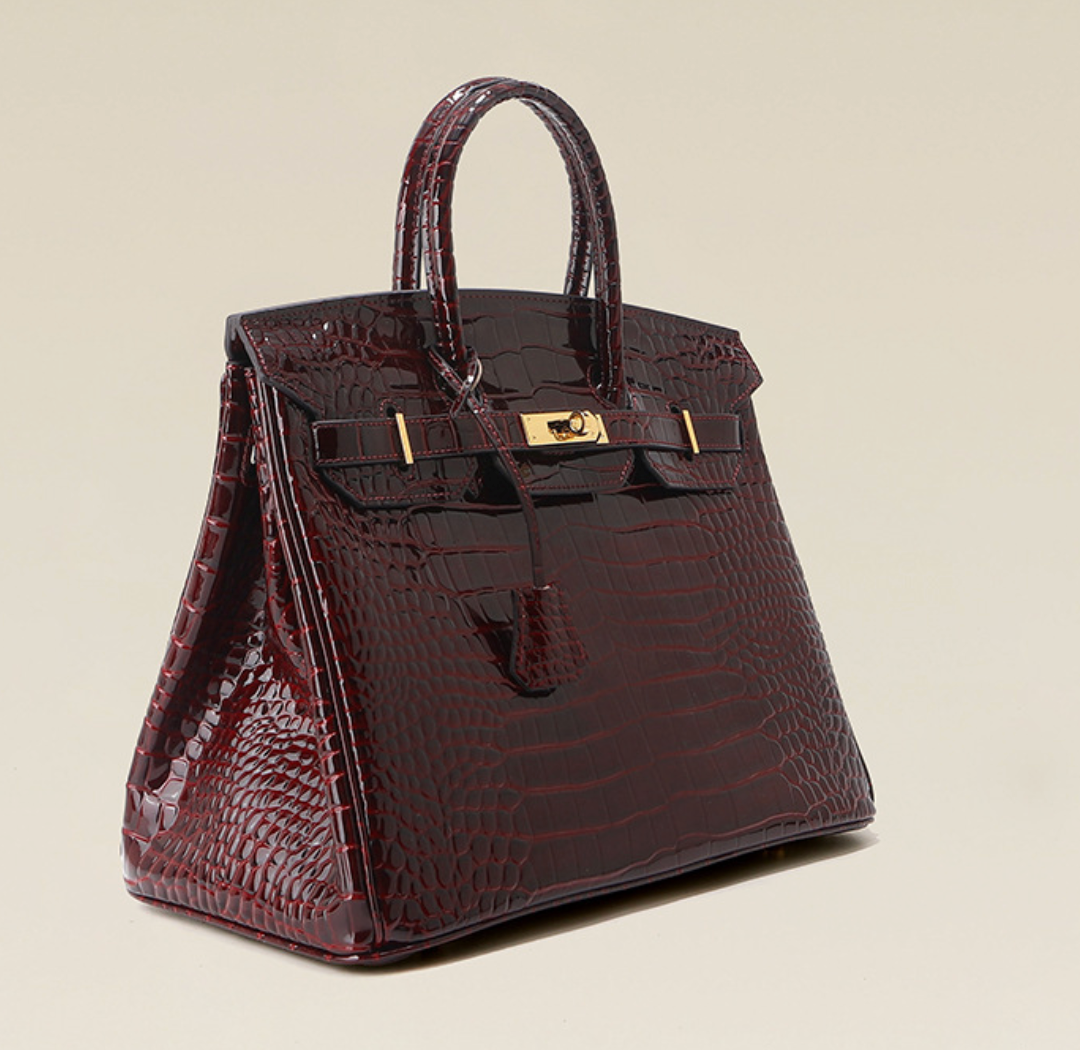 Jane Croco – Bolsa Estruturada em Couro Genuíno com Textura Crocodilo