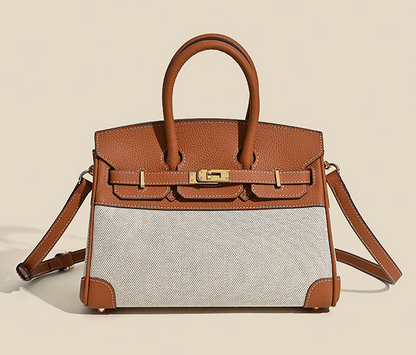 Jane Riviera 25 – Bolsa em Couro Genuíno Togo e Lona Platina