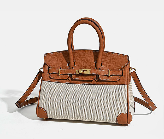 Jane Riviera 25 – Bolsa em Couro Genuíno Togo e Lona Platina