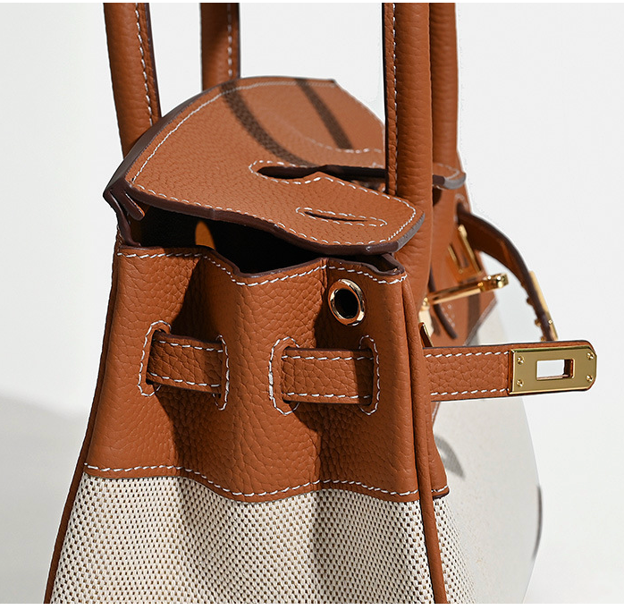 Jane Riviera 25 – Bolsa em Couro Genuíno Togo e Lona Platina