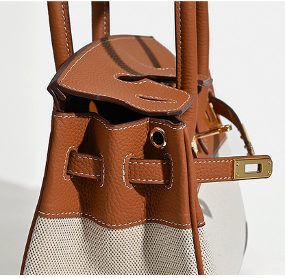 Jane Riviera 25 – Bolsa em Couro Genuíno Togo e Lona Platina