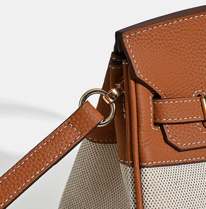 Jane Riviera 25 – Bolsa em Couro Genuíno Togo e Lona Platina