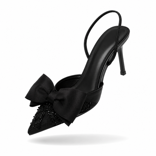 Arabella Fleur - Sapatos Slingback Bordados com Laço e Pérolas
