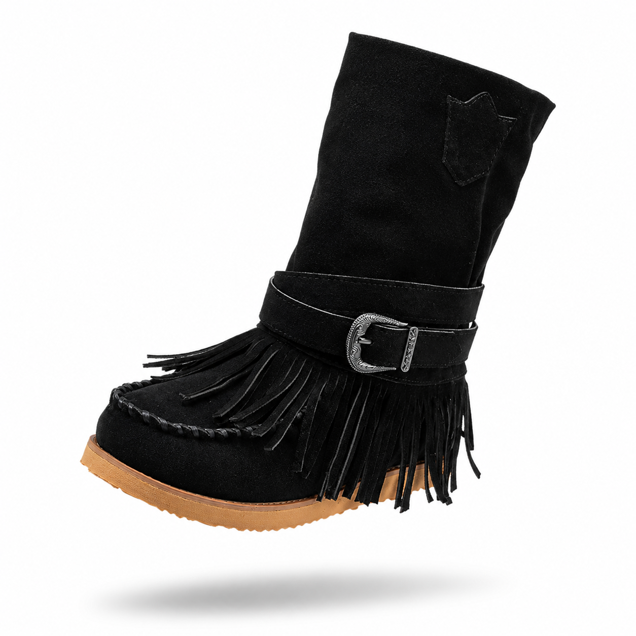 In stock Wish 43 Plus Size 2025 Winter New Belt Buckle Tassel Flat European and American Amazon Mid-calf Boots for Women