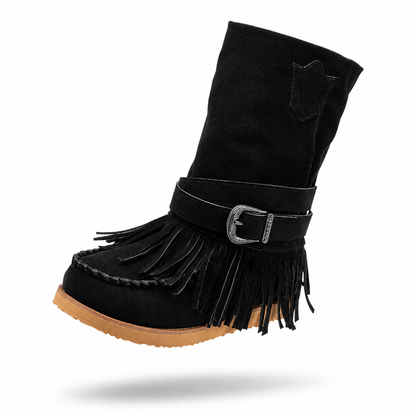 In stock Wish 43 Plus Size 2025 Winter New Belt Buckle Tassel Flat European and American Amazon Mid-calf Boots for Women