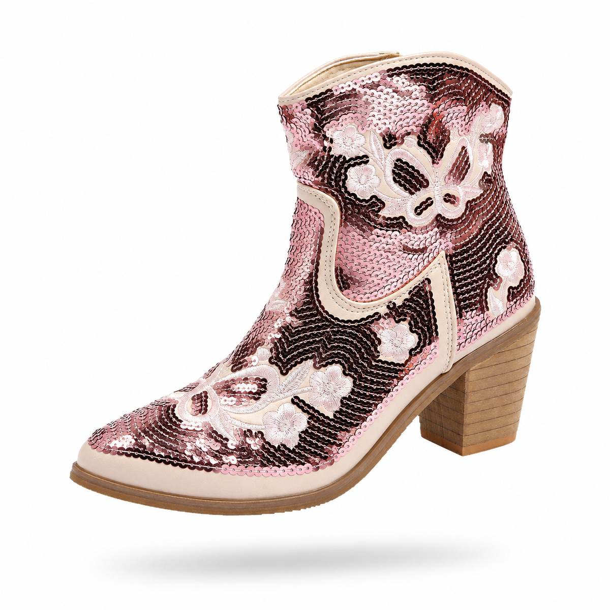 Rosalyn - Bottines à Talon pour Femme avec Broderie Florale et Paillettes