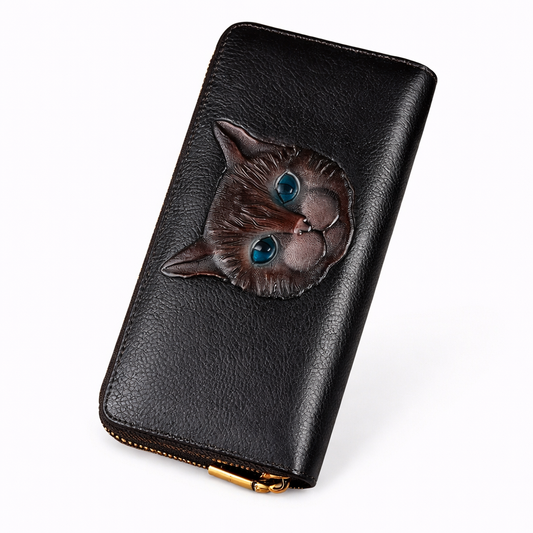 Portefeuille Luna Vintage Cat – Fabriqué en cuir véritable de qualité supérieure