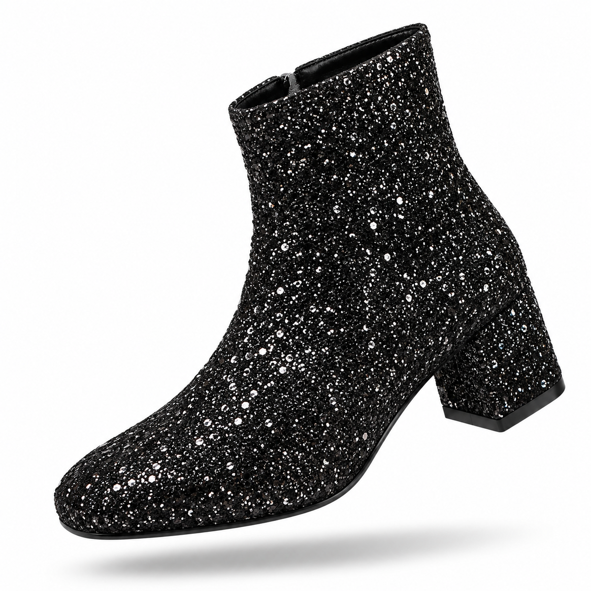 Bottes à la mode à paillettes pour femmes, grandes tailles, talon mi-haut, nouvelle collection automne 2025, fermeture éclair latérale, argent, bottes polyvalentes, en stock