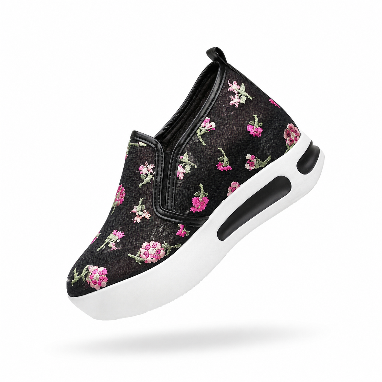 Nouvelles chaussures compensées décontractées brodées en filet pour femmes, style printemps-automne, chaussures à plateforme épaisse, sans lacets, grande taille, en maille respirante, pour le commerce extérieur