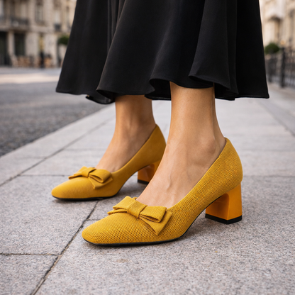 Amélia Violet - Medium Heel Shoe with Elegant Bow