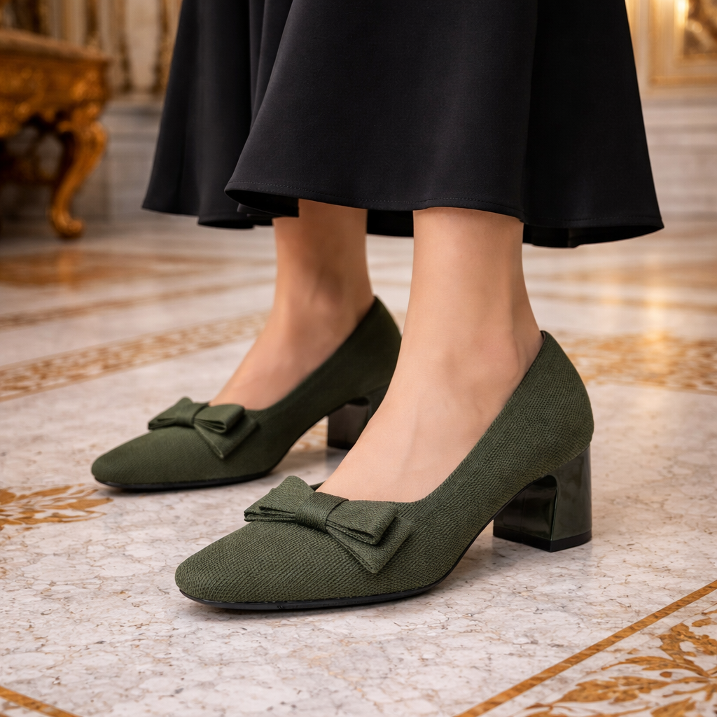 Amélia Violet - Medium Heel Shoe with Elegant Bow