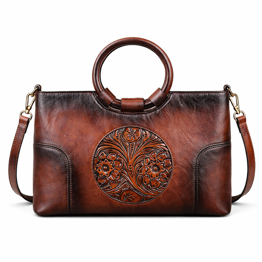 Sac vintage à motif camélia et fleurs – Finition élégante et de haute qualité