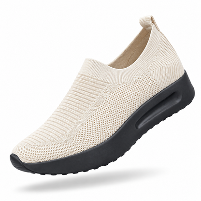 2025 Summer New Round Toe Thick Sole Breathable Mesh Shoes Women's Casual Sports Shoes Slip-on Solid Color Internal Elevated Flyknit Single Shoes