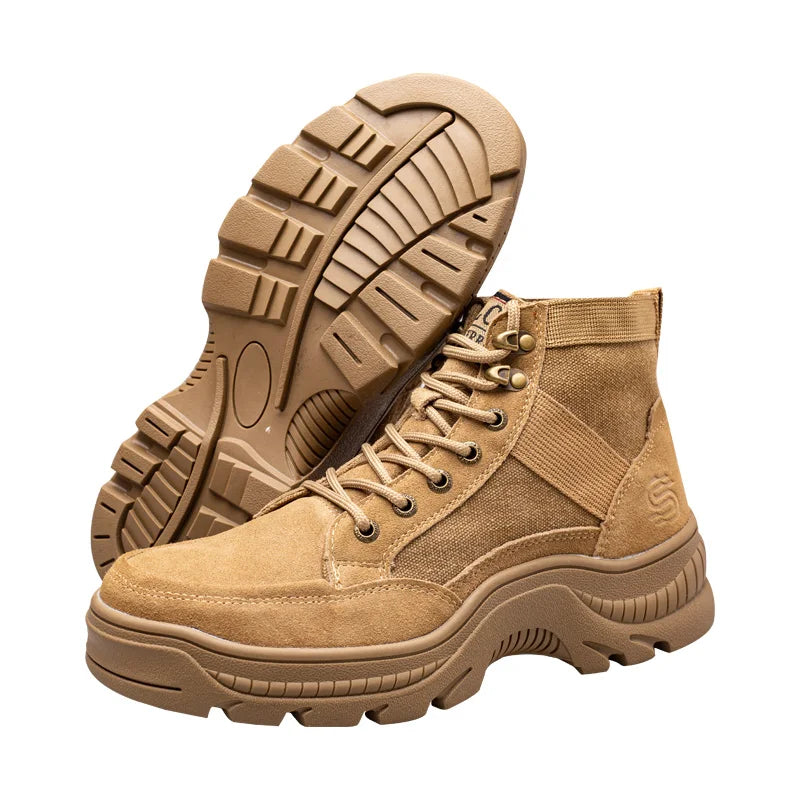 Genuine Leather Men Safety Boots Canvas Stitching Construction Work Shoes Male Indestructible Steel Toe Boots For Men Footwear