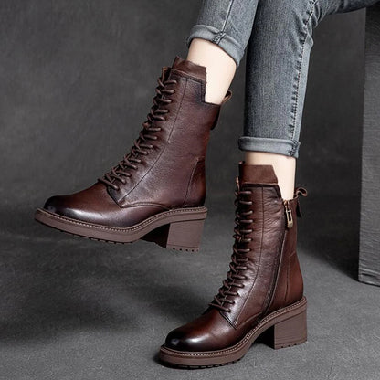 Bottes pour femmes GKTINOO en cuir de vachette, talon carré de 6 cm