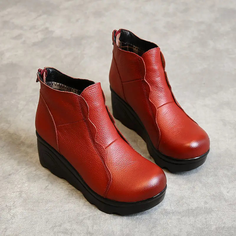 GKTINOO Botas Ankle Wedge Femininas Pele Genuína Forro Macio