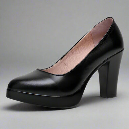 Escarpins en cuir véritable pour femme, noirs, grandes tailles
