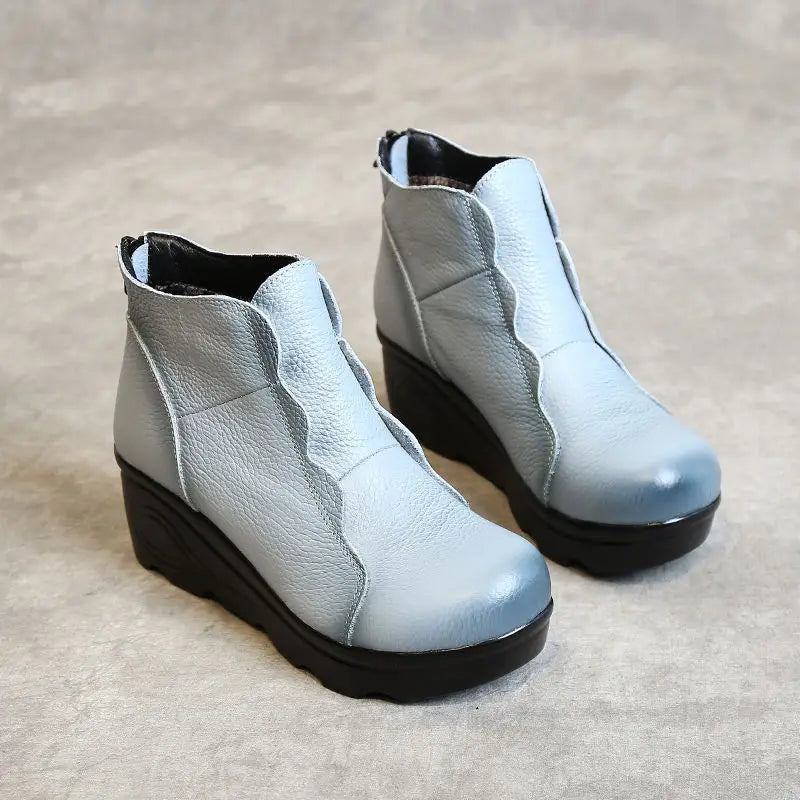 GKTINOO Botas Ankle Wedge Femininas Pele Genuína Forro Macio