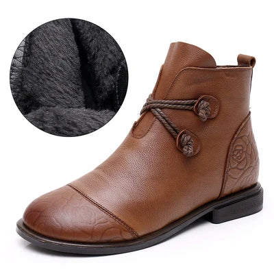 Botas de Couro Genuíno Femininas Confortáveis Zíper Lateral