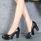Sapatos Femininos Couro Genuíno Salto Alto Preto Plus Size