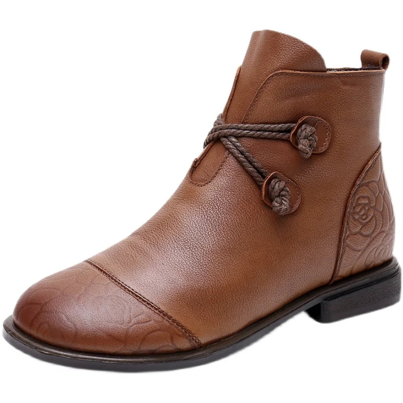 Botas de Couro Genuíno Femininas Confortáveis Zíper Lateral