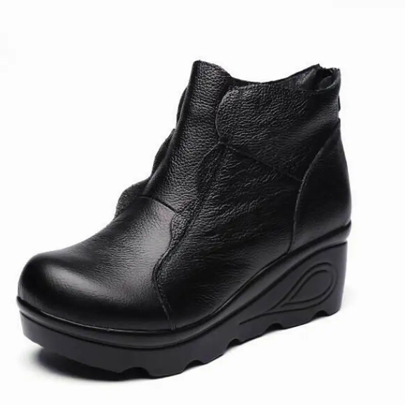 GKTINOO Botas Ankle Wedge Femininas Pele Genuína Forro Macio