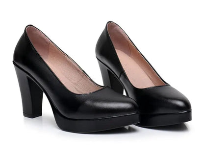 Escarpins en cuir véritable pour femme, noirs, grandes tailles
