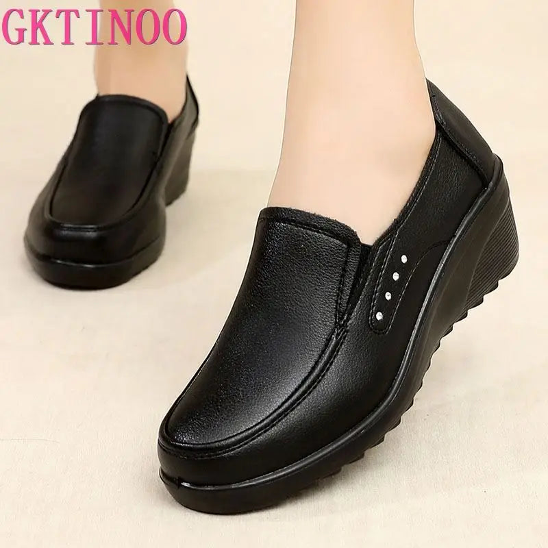 GKTINOO Sapatos Femininos Wedges Confortáveis Couro Premium