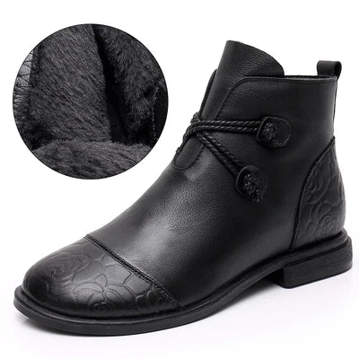 Botas de Couro Genuíno Femininas Confortáveis Zíper Lateral