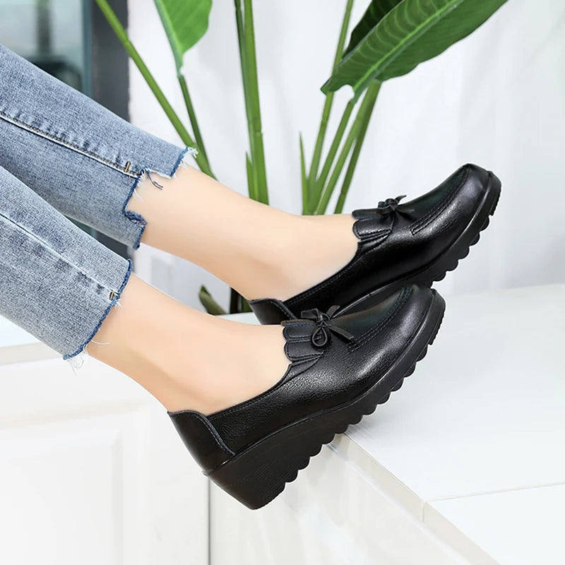 Sapatos Femininos Slip On Cunha Confortável Casual