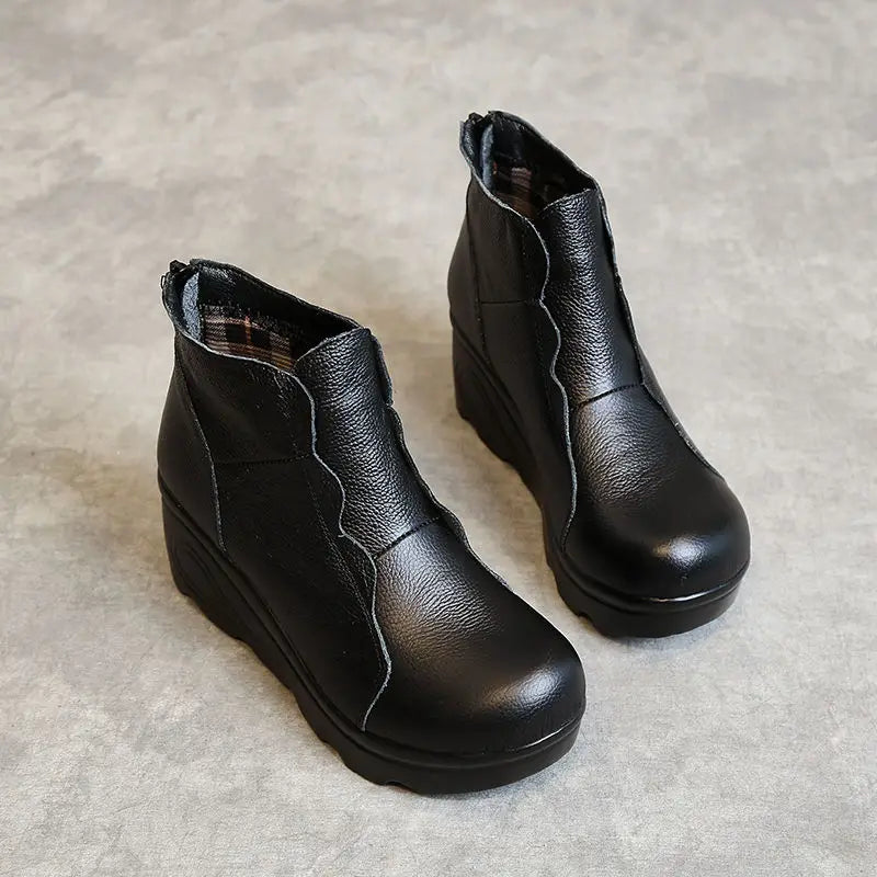 GKTINOO Botas Ankle Wedge Femininas Pele Genuína Forro Macio