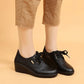 Tênis de Couro Feminino Plataforma Wedge Casual com Cadarço