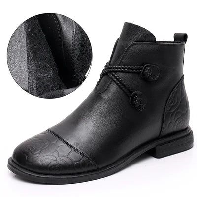 Botas de Couro Genuíno Femininas Confortáveis Zíper Lateral
