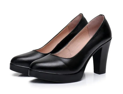 Escarpins en cuir véritable pour femme, noirs, grandes tailles